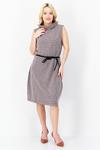 ZERO فستان نسائي متوسط الطول برباط على الخصر، مجموعة باللون الأسود