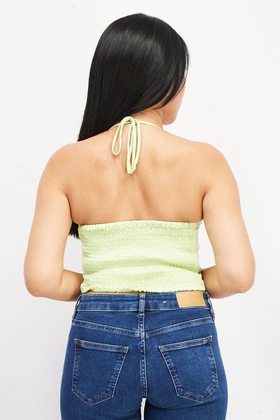 Sinsay Women Halter Neck Sleeveless Plain Tops, Lime Green