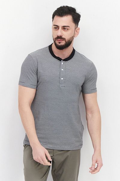 Vince Camuto Men Round Neck Short Sleeves Stripe T-shirt, Black