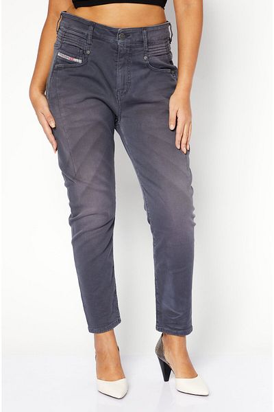 Diesel Women Boyfriend Fit Plain Stretchable Denim Jeans, Dark Grey