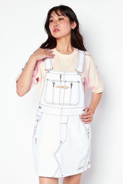 Aape By A Bathing Ape Women Embroidered Logo Casual Denim Mini Dress, White