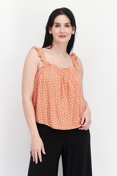 Levi's Women Square Neck Floral Pattern Top, Orange Combo