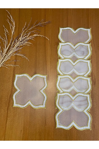 Smiling Home 6Pcs Gold Color Double Lotus Pattern Cocktail Presentation Napkins Suitable for Wire Breaking Processing
