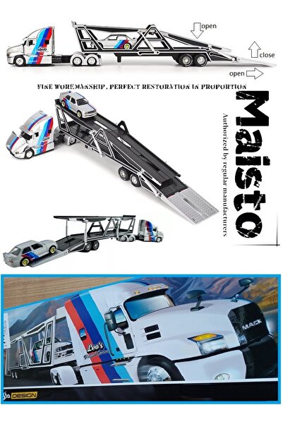 OYUNCAKSAHİLİ MACK METAL TIR TAŞIYICI 2 KATLI ANTHEM 42CM TIR ve 1988 BMW METAL M3 1:64 KOLEKSİYON