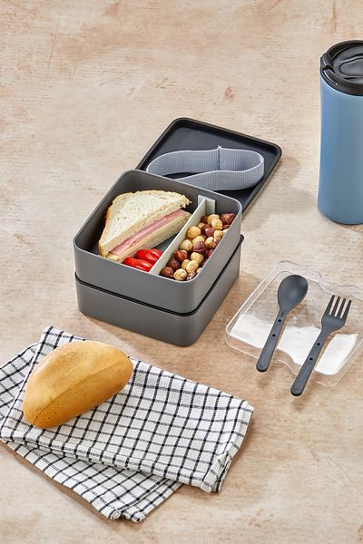 Nefiz Home Practical and Fashionable Lunch Box 2-Tier Compartments with Spoon and Fork Set, Portable Food Storage Container