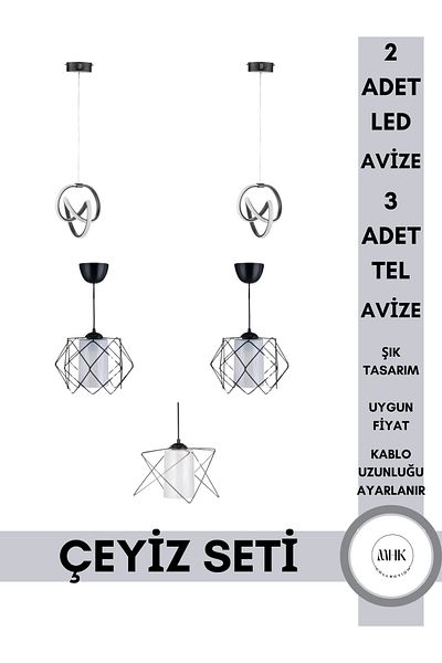 MHK Collection Modern Dowry Chandelier Set - 5 Pieces - Stylish Design Doorway, Living Room, Living Room, Children's Room, Kitchen