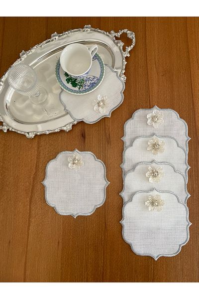 Smiling Home 6 Κομμάτια Λινό Ασημί Χρώμα Κομψή Παρουσίαση Ορχιδέας Κοκτέιλ Χαρτοπετσέτα