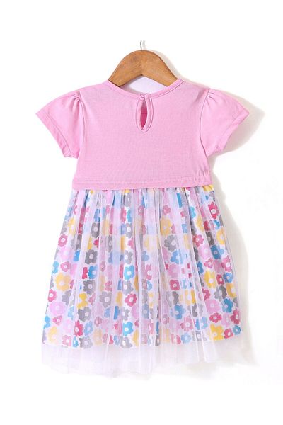 Babyhug Babyhug Single Jersey Knit Half Sleeves One Piece Dresses Floral Print  -Pink