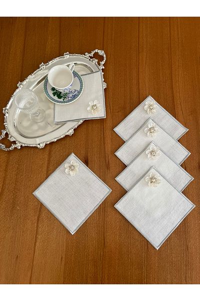 Smiling Home 6 Τεμάχια Λινά Ασημί Χρώμα Ορχιδέα Τετράγωνη Πετσέτα Παρουσίασης Κοκτέιλ