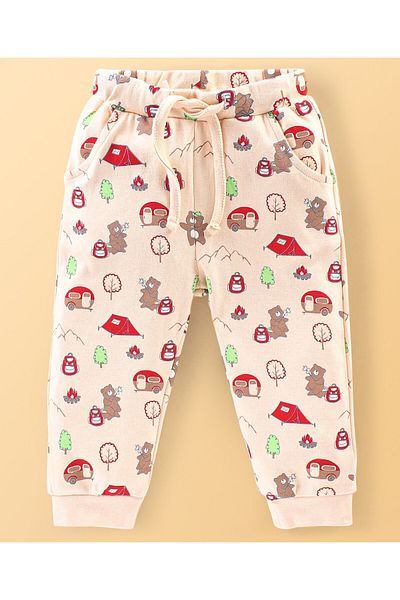 Babyoye Babyoye 100% Cotton With Eco Jiva Finish Full Length Lounge Pants Bear Print Pack of 2-Peach & Green