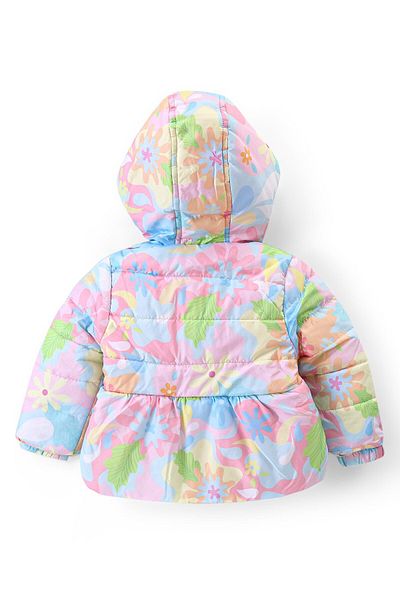 Babyhug Babyhug Full Sleeve Hooded  Jacket with Floral Print - Multicolour