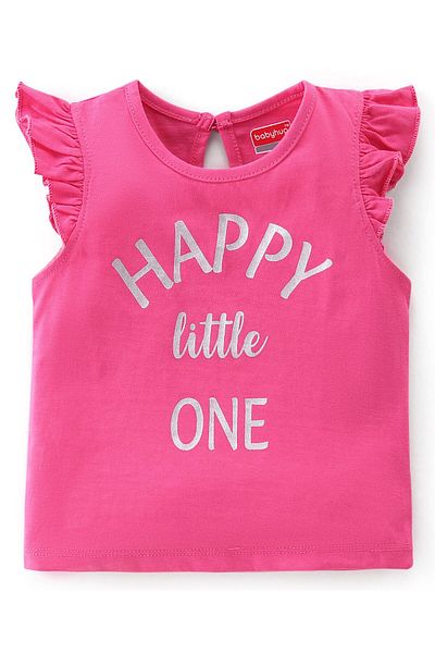 Babyhug Babyhug 100% Cotton Jersey Frock With Knitted Inner Tee Floral & Text Print - Pink & Yellow