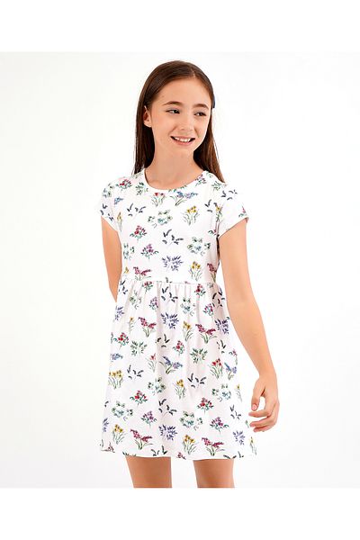Primo Gino Primo Gino Cap Sleeves Frock Floral Print With Digital Print Technique - White