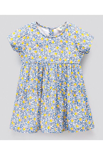 Bonfino Bonfino Half Sleeves All Over Printed Frock With Headband - Yellow