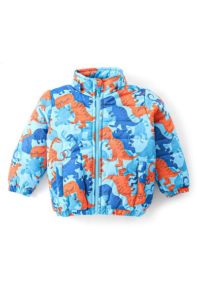 Babyhug Babyhug Full Sleeves Hooded Jacket with Dino Print - Blue
