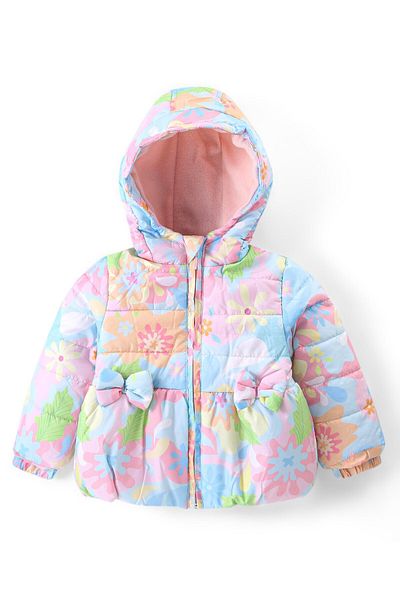 Babyhug Babyhug Full Sleeve Hooded  Jacket with Floral Print - Multicolour
