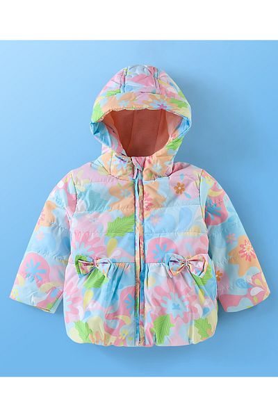 Babyhug Babyhug Woven Full Sleeves Hooded Jacket Floral Print - Multicolour