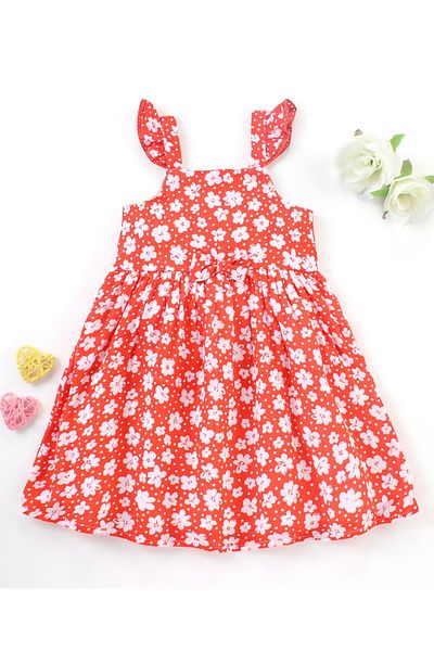 Babyhug Babyhug Rayon Woven Fit & Flare Sleeveless Frock Floral Print - Orange