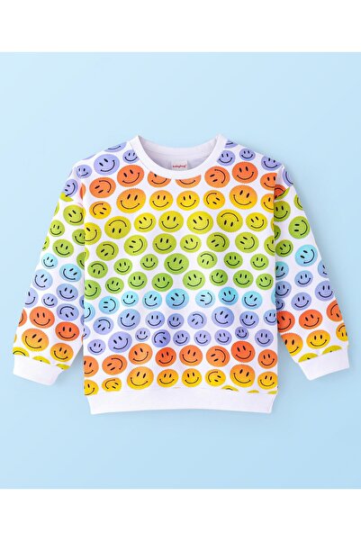 Babyhug سويت شيرت من القطن المحبوك بأكمام طويلة وطبعة إيموجي من Babyhug - أبيض
