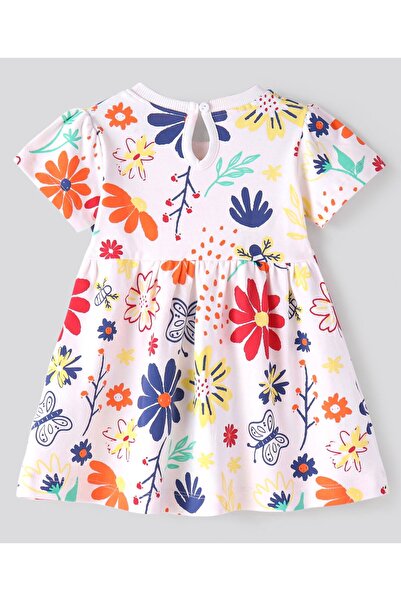 Bonfino Bonfino 100% Cotton Knit Short Sleeves Frock With Bloomer Floral Print- Ivory