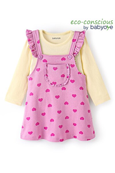 Babyoye فستان صديق للبيئة مصنوع من القطن بنسبة 100% مطبوع عليه قلب بأكمام طوي...