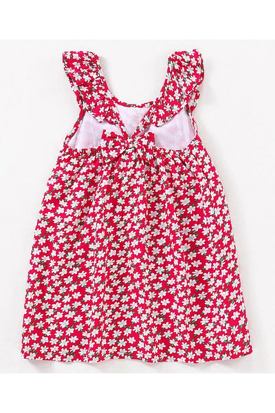 Babyhug Babyhug 100% Viscose Sleeveless Floral Print Frock with Bow Applique - Red