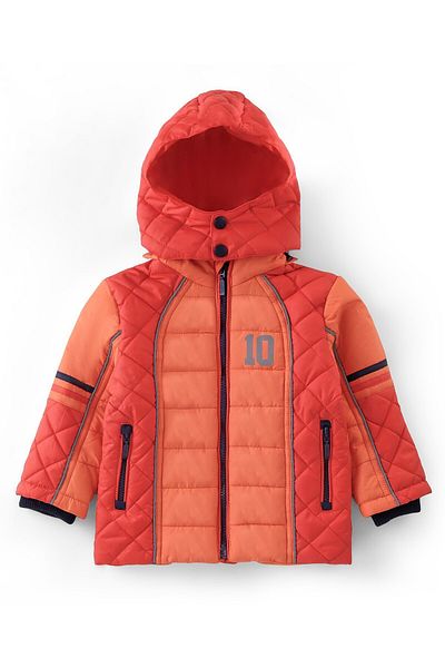 Babyhug Babyhug Woven Full Sleeves Hoodie Number Print - Orange
