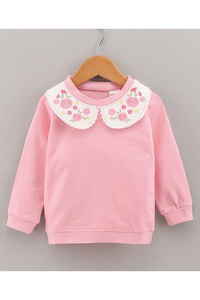 Babyhug Babyhug Full Sleeves Sweatshirt with Floral Embroidery - Pink