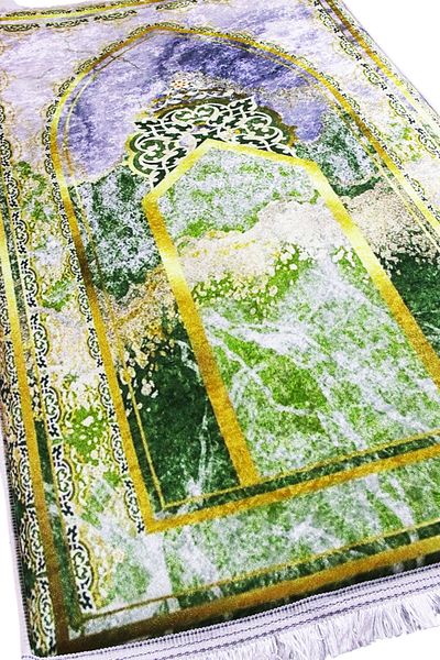 Carpetella Soft Prayer Rug with 3cm Thick Sponge Knee No Pain Dowry Gift Prayer Green Marble