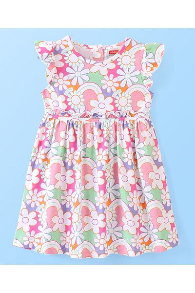 Babyhug Babyhug 100% Cotton Knit Sleeveless Frock With Bloomer Floral Print - Pink