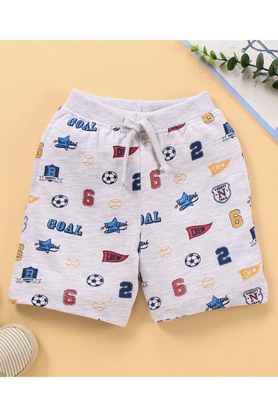 Babyhug Cotton Knit Knee Length Shorts Numbers & Text Print - Light Grey