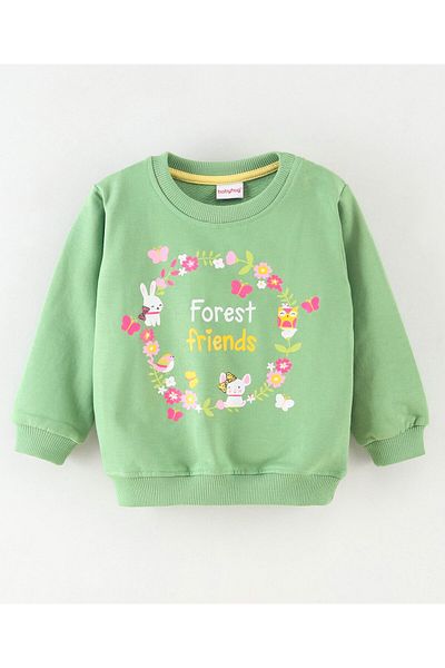Babyhug Babyhug Full Sleeves Sweatshirt Floral Print - Olive Green
