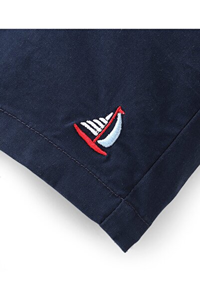 Bonfino Bonfino Cotton Elastane Knee Length Shorts With Boat Embroidery - Navy Blue