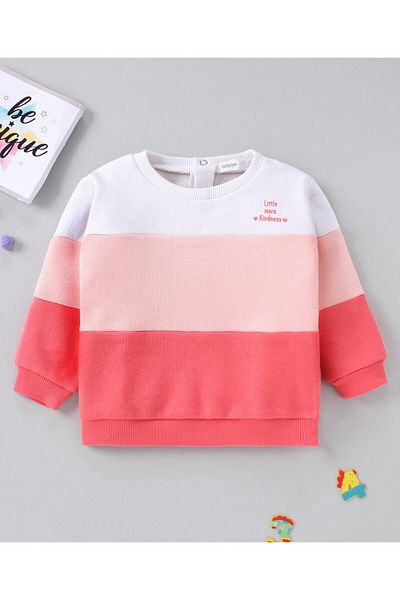 Babyoye Babyoye 100% Cotton Full Sleeves Sweatshirt With Cut & Sew Pattern - Pink White & Red