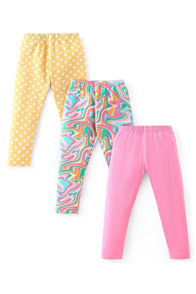 Babyhug Babyhug Cotton Lycra Knit Slim Fit Polka Dot Print Leggings Pack of 3 - Multicolor