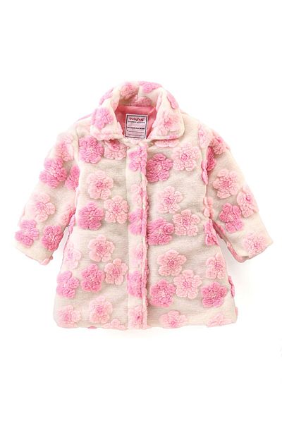 Babyhug Babyhug Woven Full Sleeves Collared Neck Winter Coat With Floral Appliques - Pink