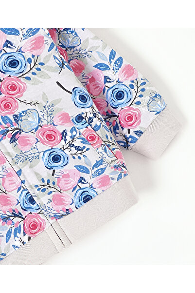 Babyhug Babyhug Full Sleeves Hooded Sweat Jacket Floral Print - Grey Pink