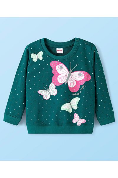 Babyhug Babyhug Cotton Knit Full Sleeves Sweatshirts with Floral & Butterflies Print Pack of 2 -Pink & Green