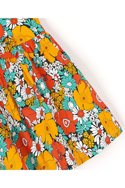 Babyhug Babyhug 100% Rayon Cap Sleeves Frock With Bow Floral Print - Red & Orange