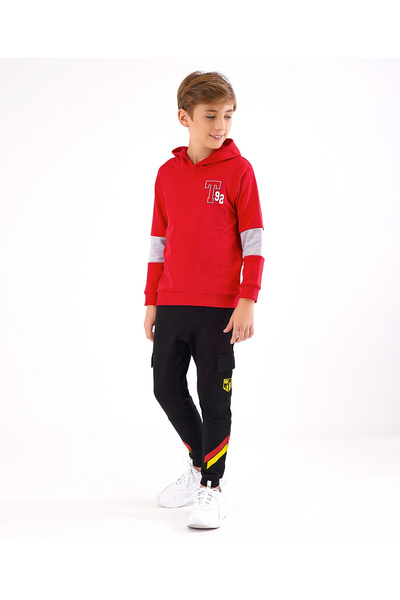 Primo Gino Primo Gino 100% Cotton Full Length Cargo Track Pant Placement Print - Black