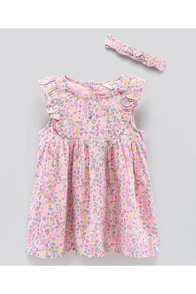 Bonfino Bonfino Sleeveless Cotton Frock Floral Print - Pink