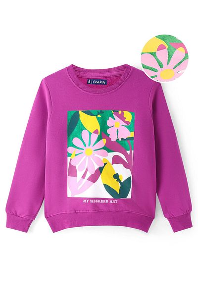Pine kids Pine Kids Cotton Knit Full Sleeves Sweatshirt With Floral Print - Purple