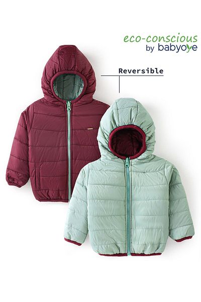 Babyoye Full Sleeves Hooded Quilted Jacket Solid Colour - Maroon