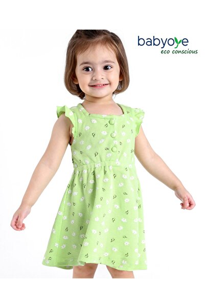 Babyoye فستان بيبيوي من القطن بدون أكمام بطبعة زهور - أخضر