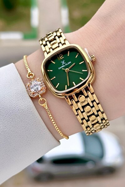Daniel Klein Kadranı Yeşil Kordonu Gold Renk 26 mm Kadın Kol Saati ve Bileklik