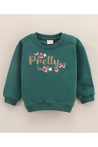 Babyhug Babyhug Full Sleeves Cotton Knit Sweatshirt With Graphics & Embroidery - Green