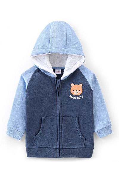 Babyhug سترة رياضية من القطن المحبوك بأكمام طويلة مع طبعة دب من Babyhug - رمادي وأزرق