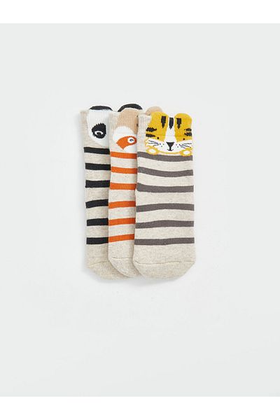 LC Waikiki Cotton Blended Flexible Towel Fabric Baby Socks 3-Piece