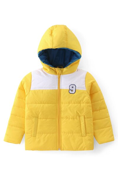 Babyhug سترة منفوخة بغطاء رأس وأكمام طويلة من Babyhug مع جيوب - أصفر