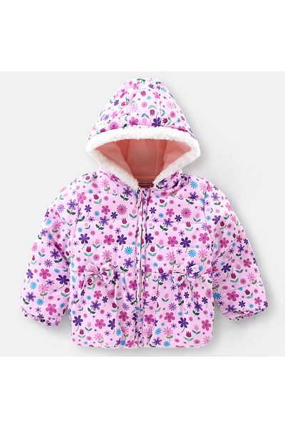 Babyhug Babyhug Full Sleeves Woven Hoodie with Pockets Floral Print - Pink